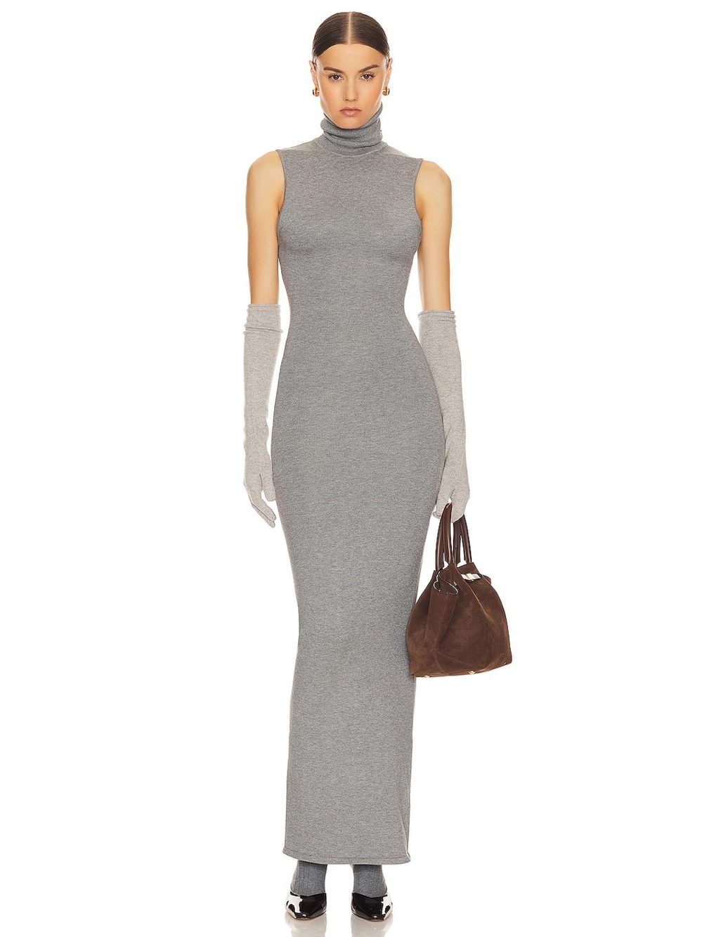HELSA Gray Aadi Knit Turtleneck Heather Gray Mid-Weight Maxi Dress Small VGUC
